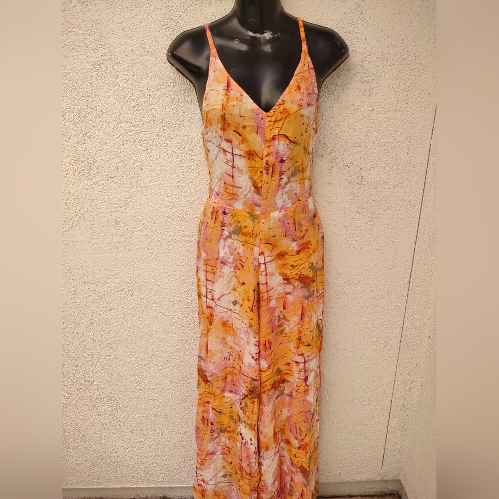 SMITH Multicolor Abstract Wide Leg Jumpsuit Sunset Tie Dye Spaghetti Strap Large